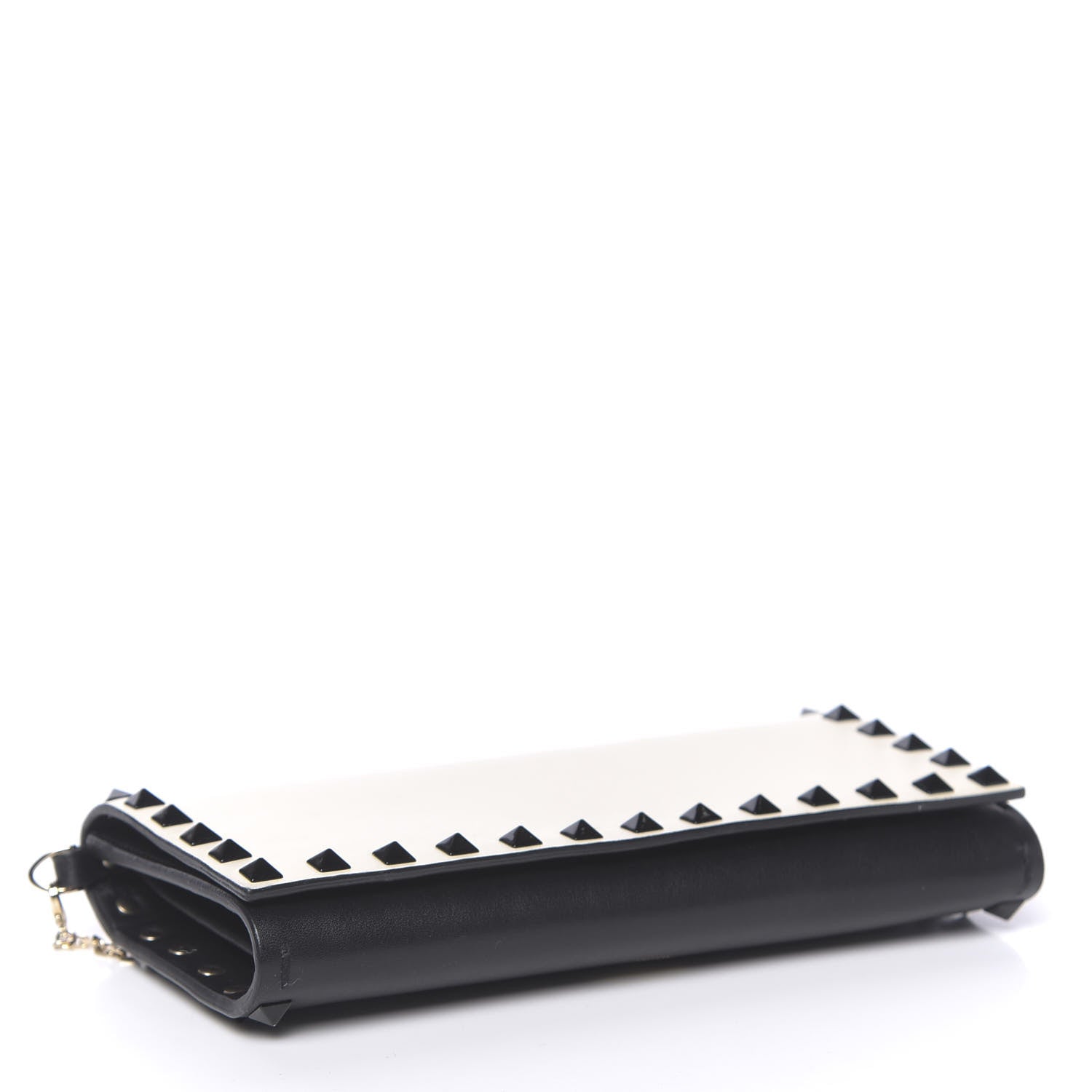 Valentino Garavani Vitello Rockstud Flap Wallet On Chain Ivory Black 4 of 13