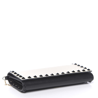 Valentino Garavani Vitello Rockstud Flap Wallet On Chain Ivory Black 4 of 13