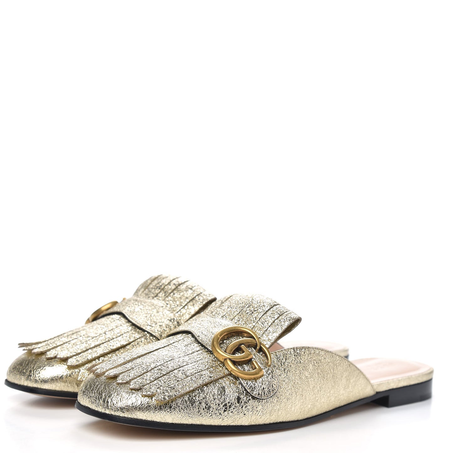 Galassia Womens GG Marmont Fringe Slippers 42 Platino