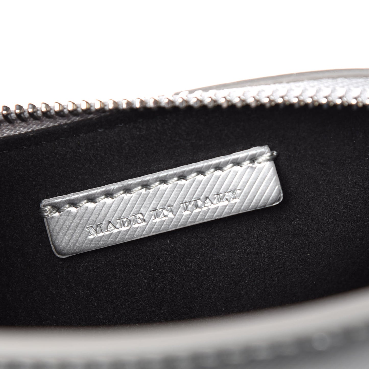 Metallic Trench Calfskin Medium Zip Lock Pouch Silver