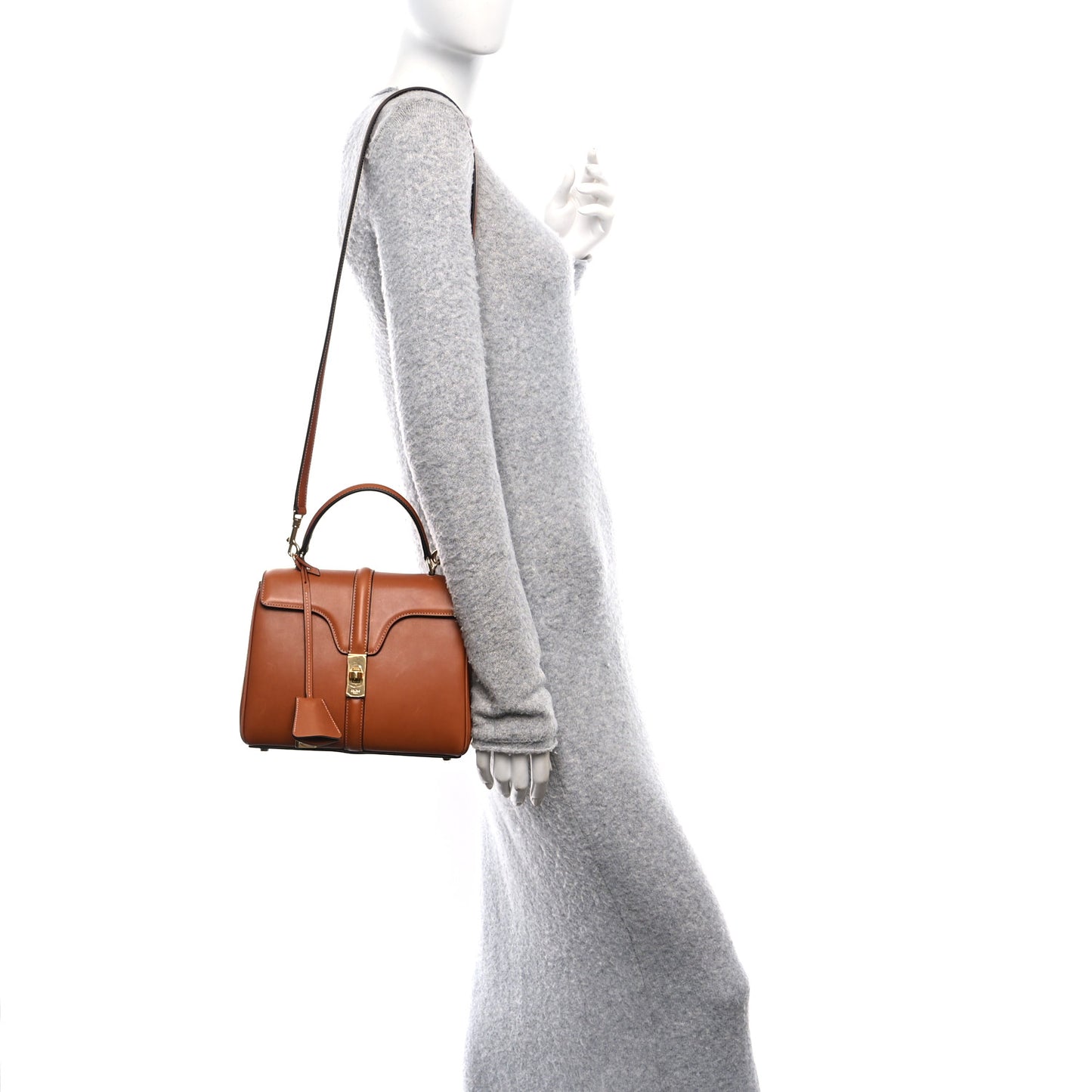 Satinated Calfskin Small 16 Top Handle Bag Tan