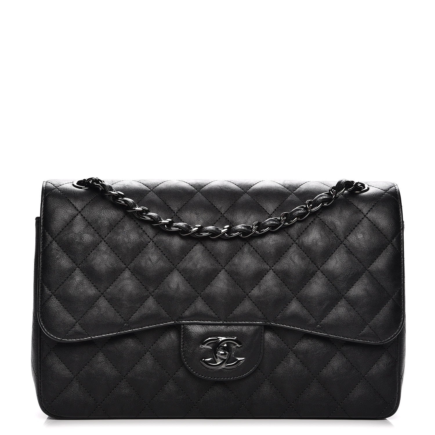 Chanel Crumpled Calfskin Quilted Jumbo Double Flap So Black 1 of 7