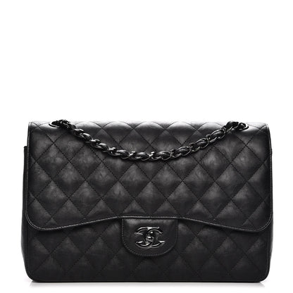 Chanel Crumpled Calfskin Quilted Jumbo Double Flap So Black 1 of 7