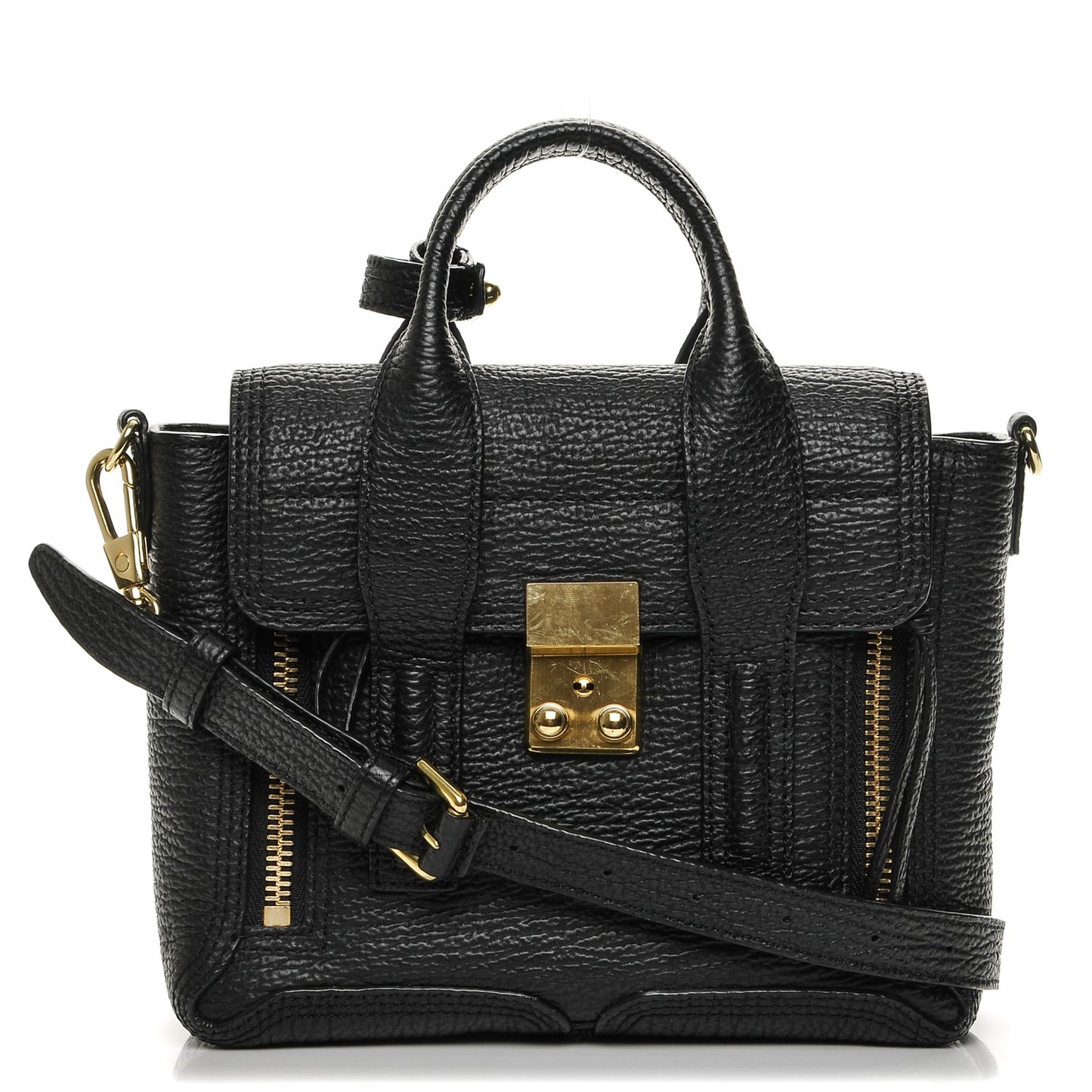 3.1 Textured Calfskin Mini Pashli Satchel Black