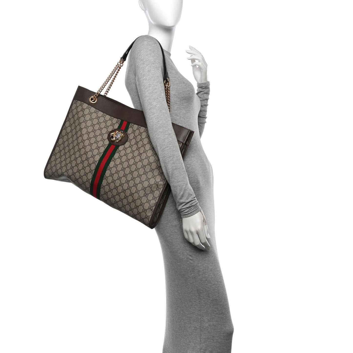 GG Supreme Monogram Large Rajah Chain Tote Beige New Acero