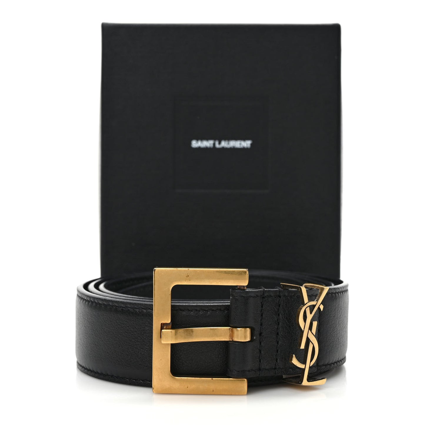 Smooth Calfskin Monogram Square Buckle Belt 90 36 Black