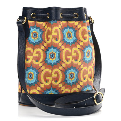 Gucci GG Supreme Kaleidoscope Calfskin Script Logo Gucci 100 Bucket Drawstring Bag Blue Orange Multicolor Blue Agata 3 of 10