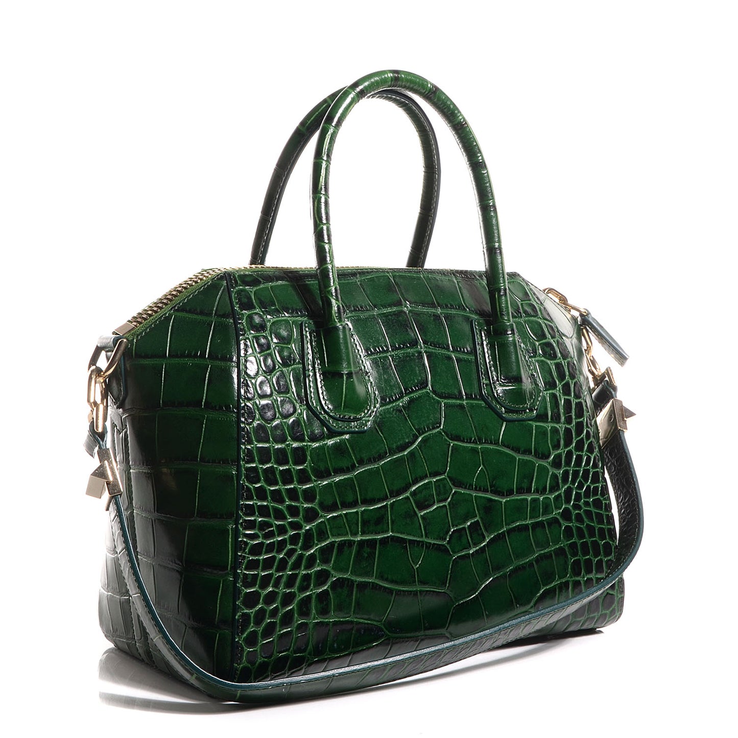 Calfskin Crocodile Embossed Small Antigona Emerald