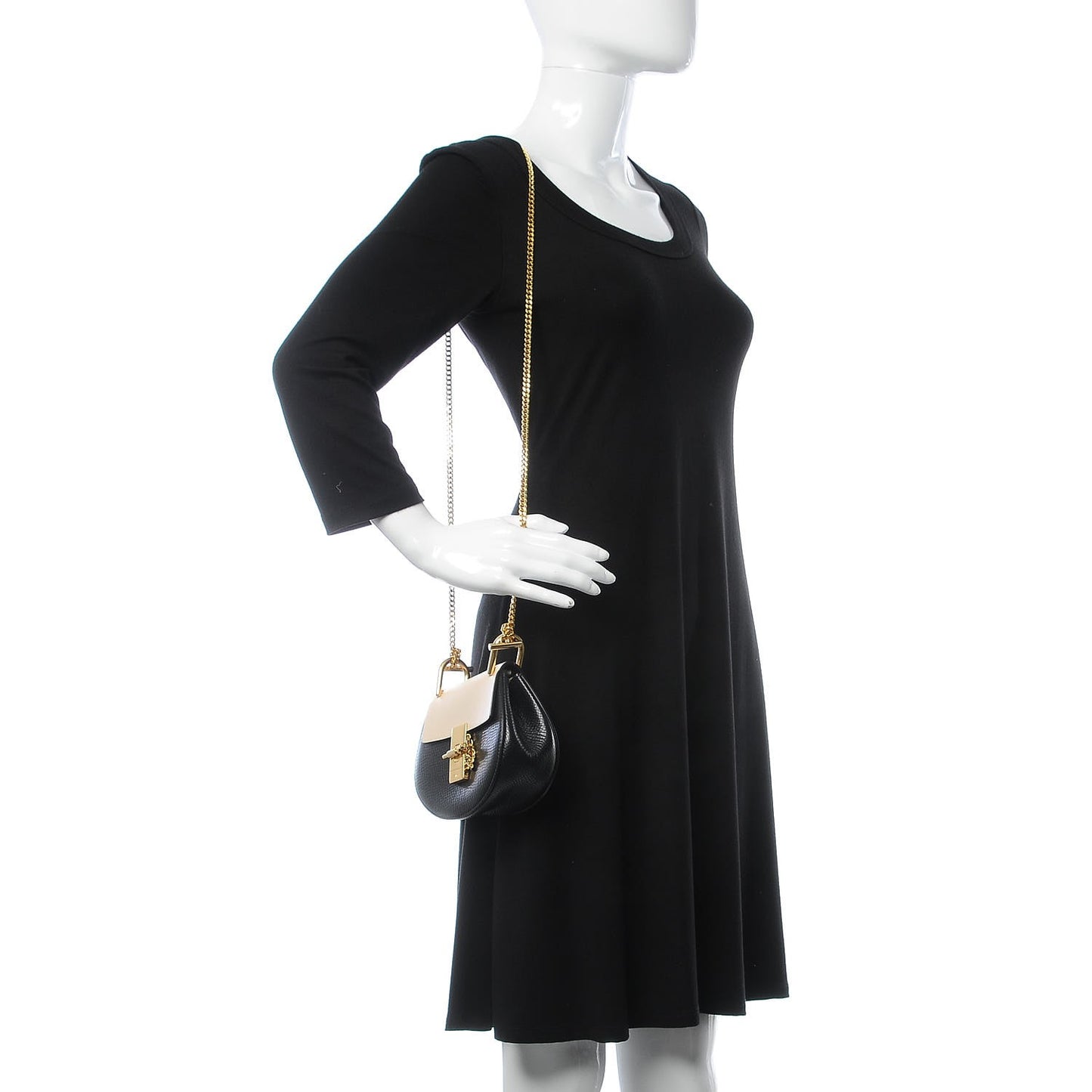 Textured Calfskin Lambskin Nano Drew Shoulder Bag Black