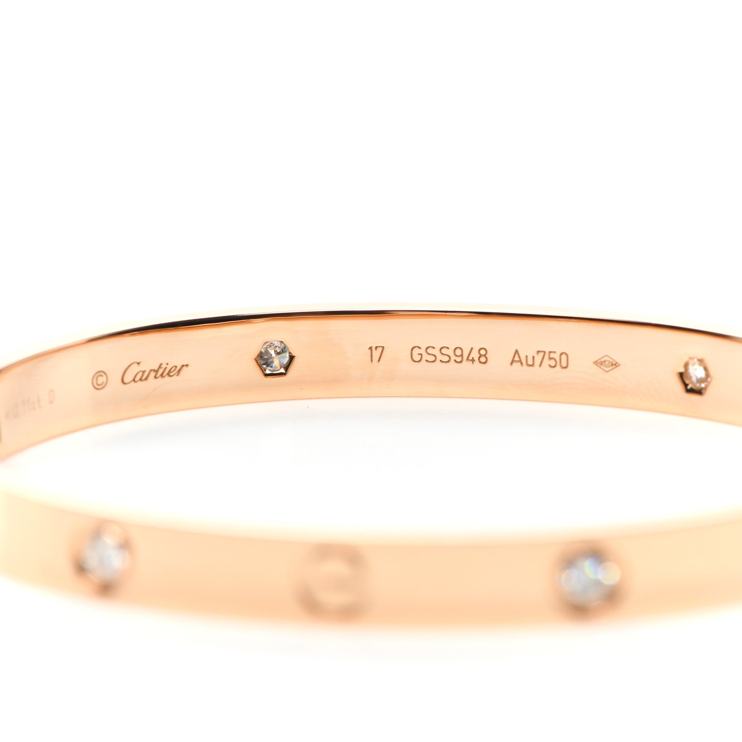 Cartier 18K Pink Gold 4 Diamond LOVE Bracelet 17 5 of 7