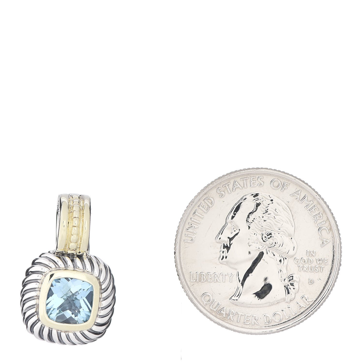 David Yurman Sterling Silver 14K Yellow Gold Blue Topaz 7mm Albion Enhancer Pendant 2 of 3