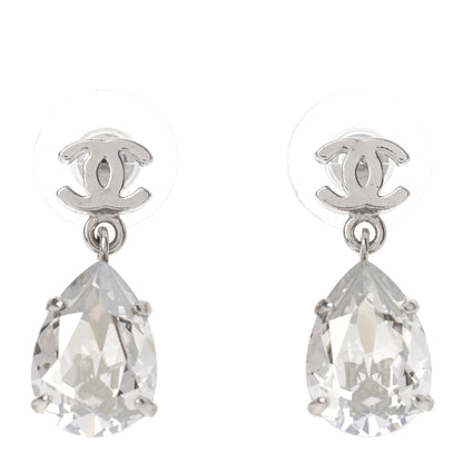 Chanel CC Crystal Teardrop Dangle Earrings Silver 1 of 5