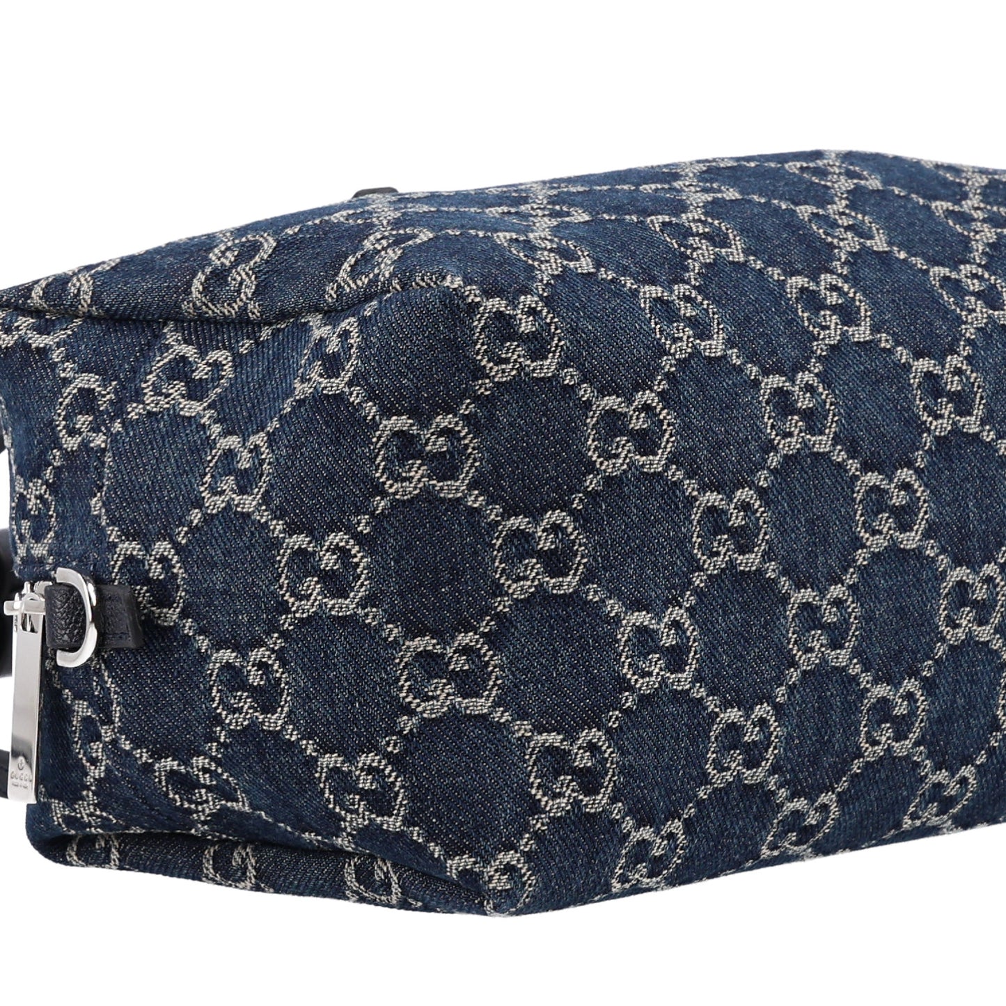 Washed Denim GG Monogram Mini Boston Bag Dark Blue