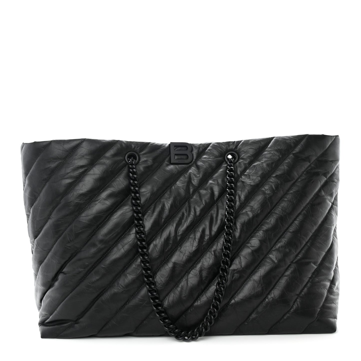 Crushed Calfskin Quilted Matte Black Hardware Large Crush Carry All Tote Bag Black
