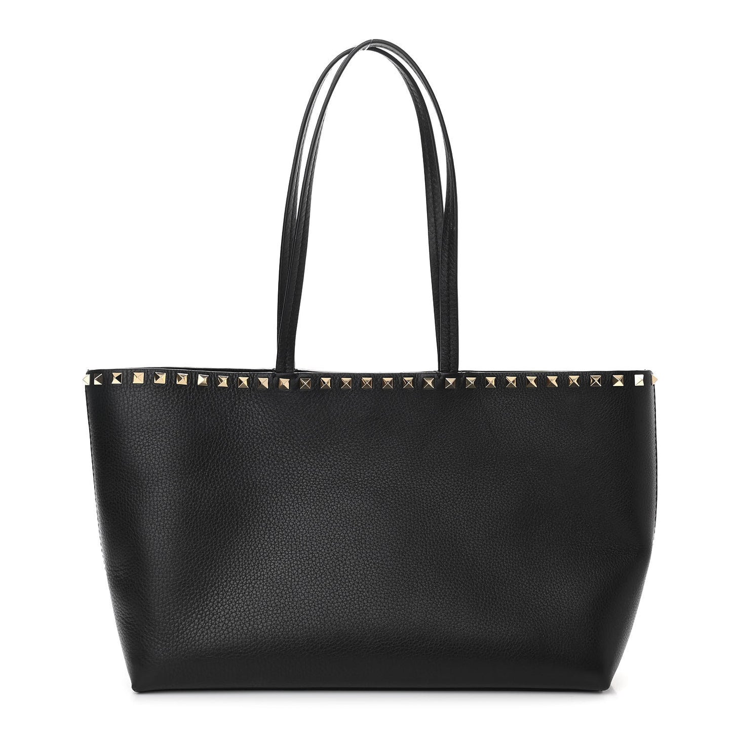 Grained Calfskin Small Rockstud Shoulder Tote Black