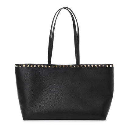 Valentino Garavani Grained Calfskin Small Rockstud Shoulder Tote Black 1 of 10