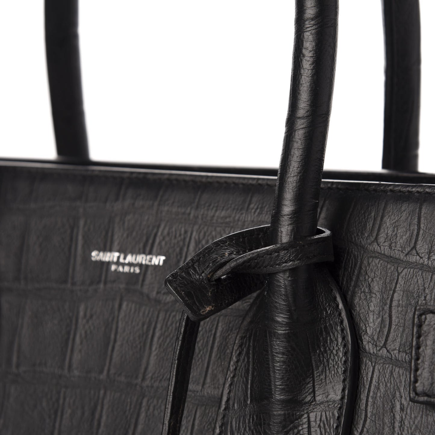 Calfskin Crocodile Embossed Large Sac De Jour Carryall Black
