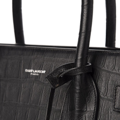Saint Laurent Calfskin Crocodile Embossed Large Sac De Jour Carryall Black 9 of 10
