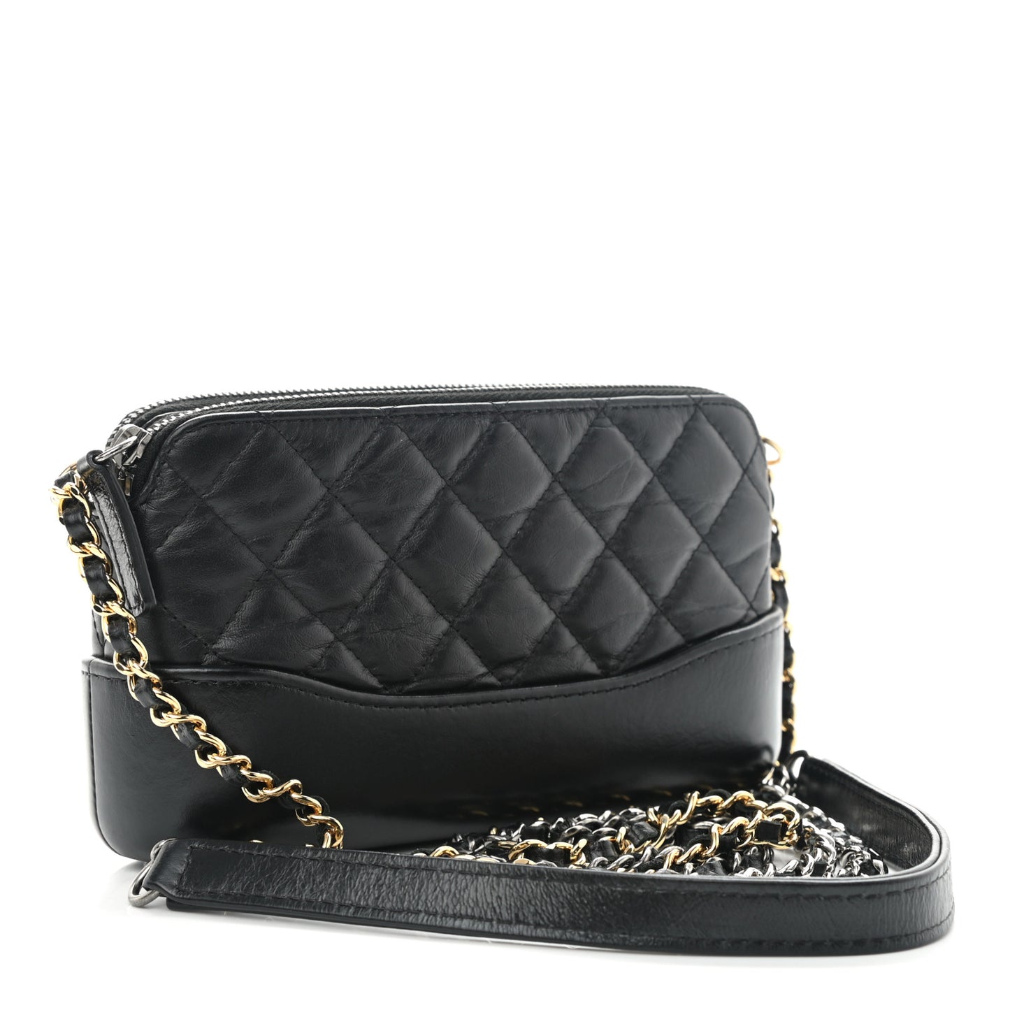 Aged Calfskin Quilted Small Gabrielle Clutch With Chain Black