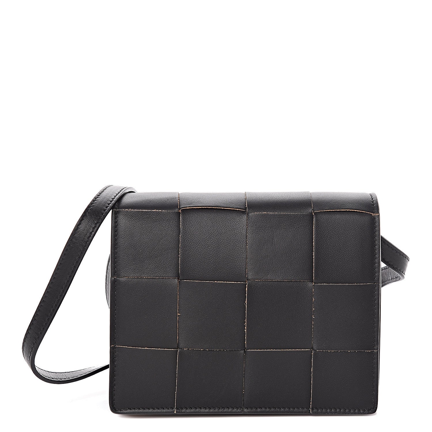 Bottega Veneta Lambskin Maxi Intrecciato Mini Cassette Crossbody Bag Black 1 of 9