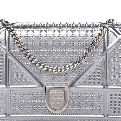 Christian Dior Metallic Patent Micro-Cannage Diorama Wallet on Chain Pouch Silver 9 of 10