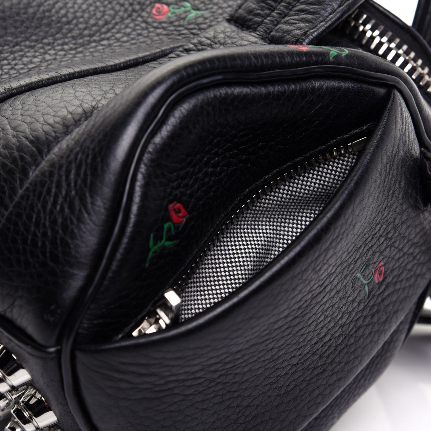 Alexander Wang Pebbled Lambskin Rose Printed Mini Rockie Black Silver Hardware 11 of 12