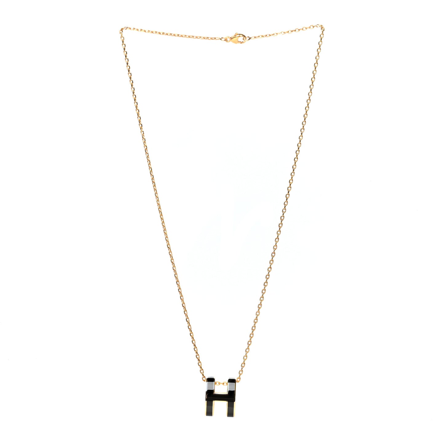 Lacquered Gold Pop H Pendant Necklace Black