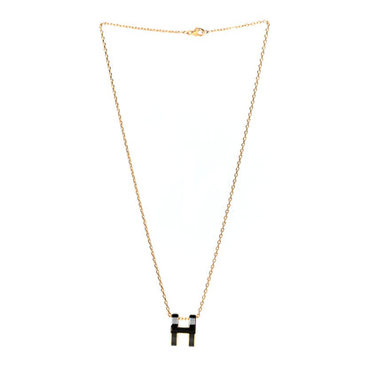 Hermes Lacquered Gold Pop H Pendant Necklace Black 3 of 5