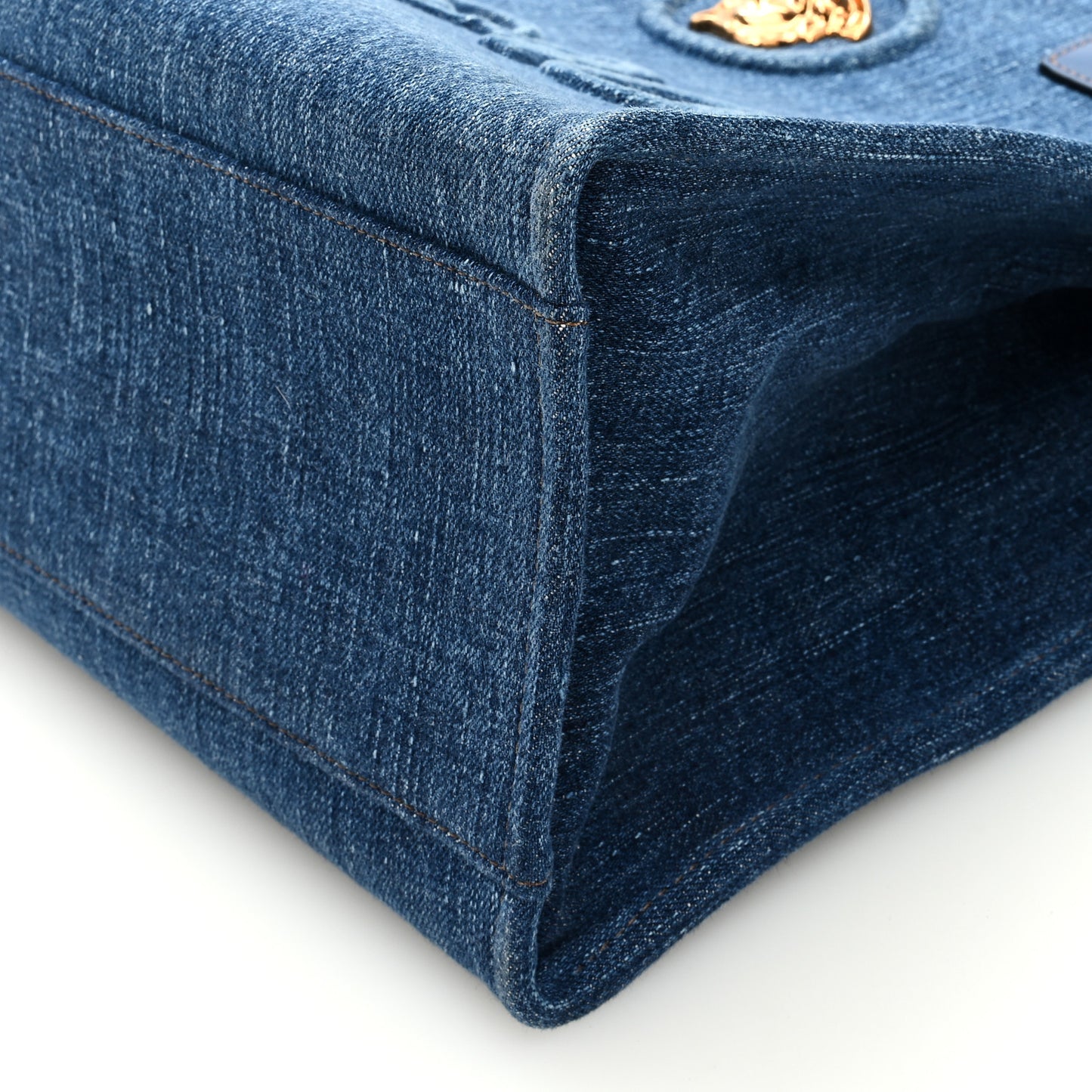 Denim Calfskin La Medusa Tote Bag Blue