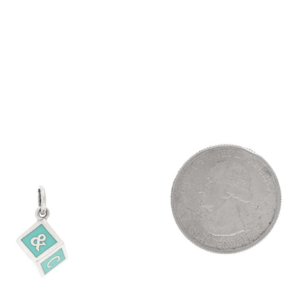 Tiffany Sterling Silver Enamel Baby Block Cube Charm Blue 2 of 3