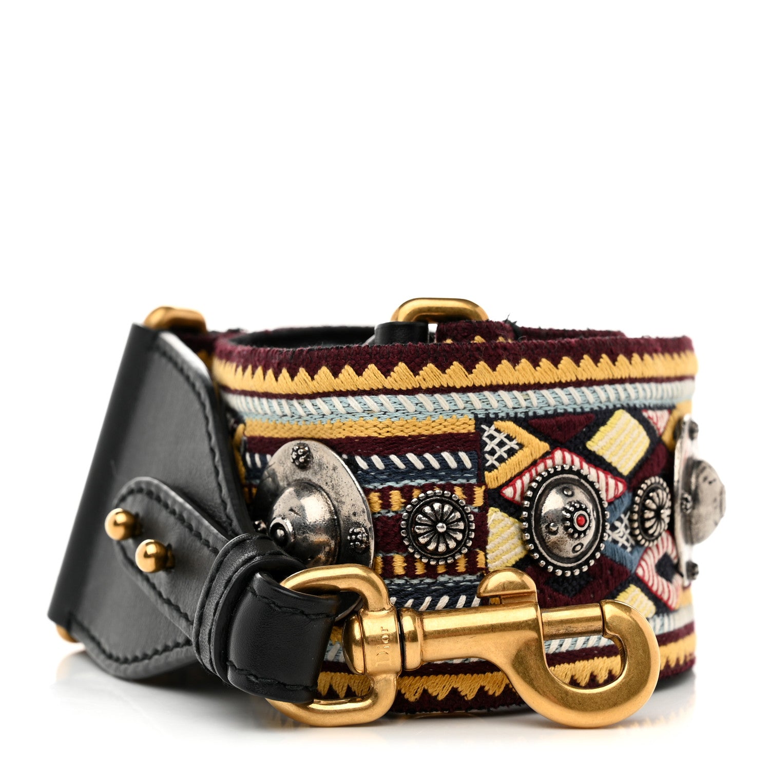 Christian Dior Canvas Embroidered Studded Bohemian Shoulder Strap Yellow 1 of 5