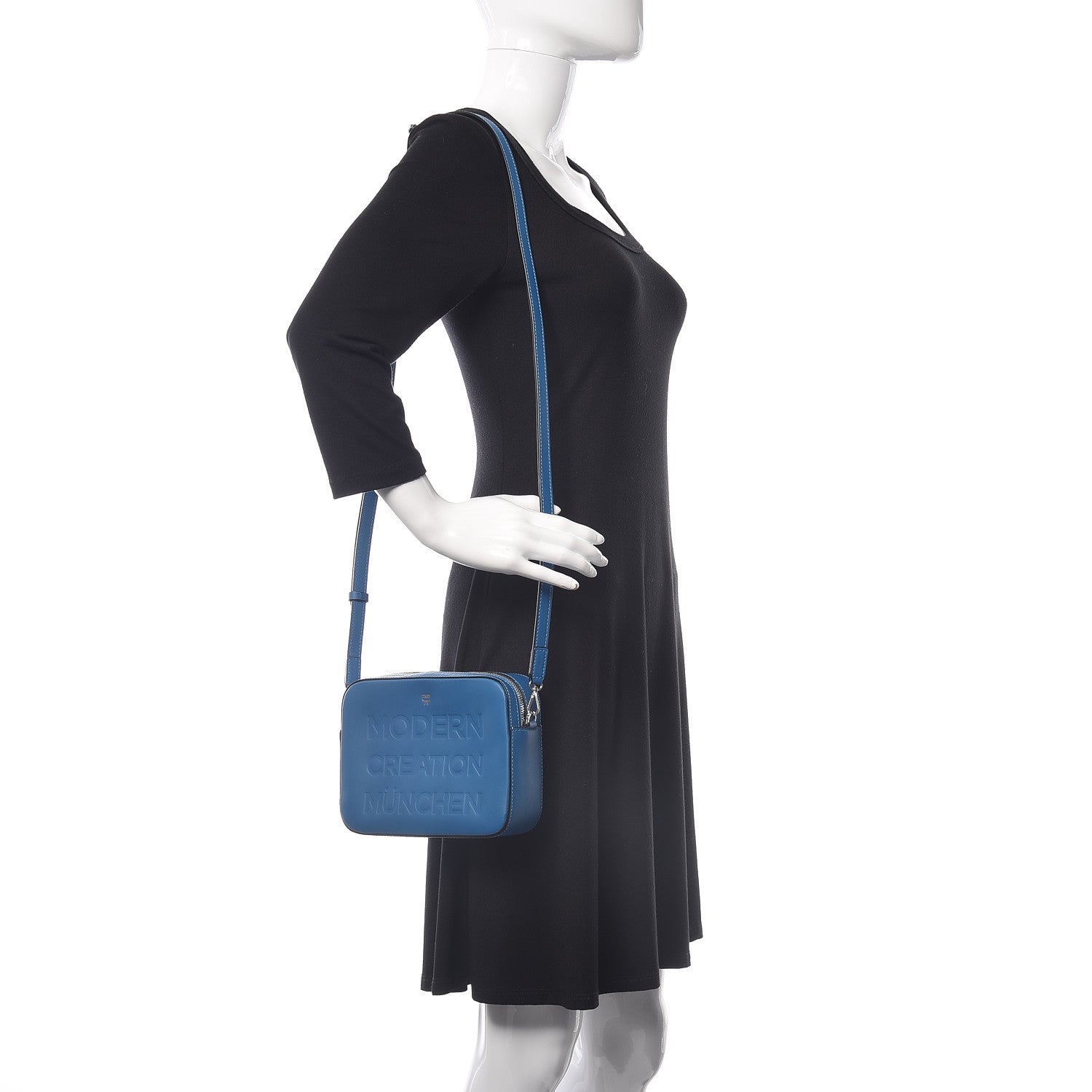 MCM Calfskin Repro Crossbody Bag Blue 2 of 10