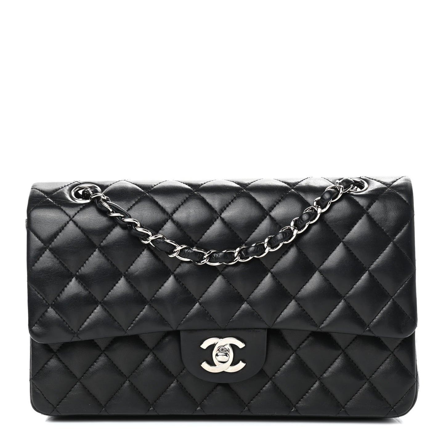 Lambskin Quilted Medium Double Flap Black