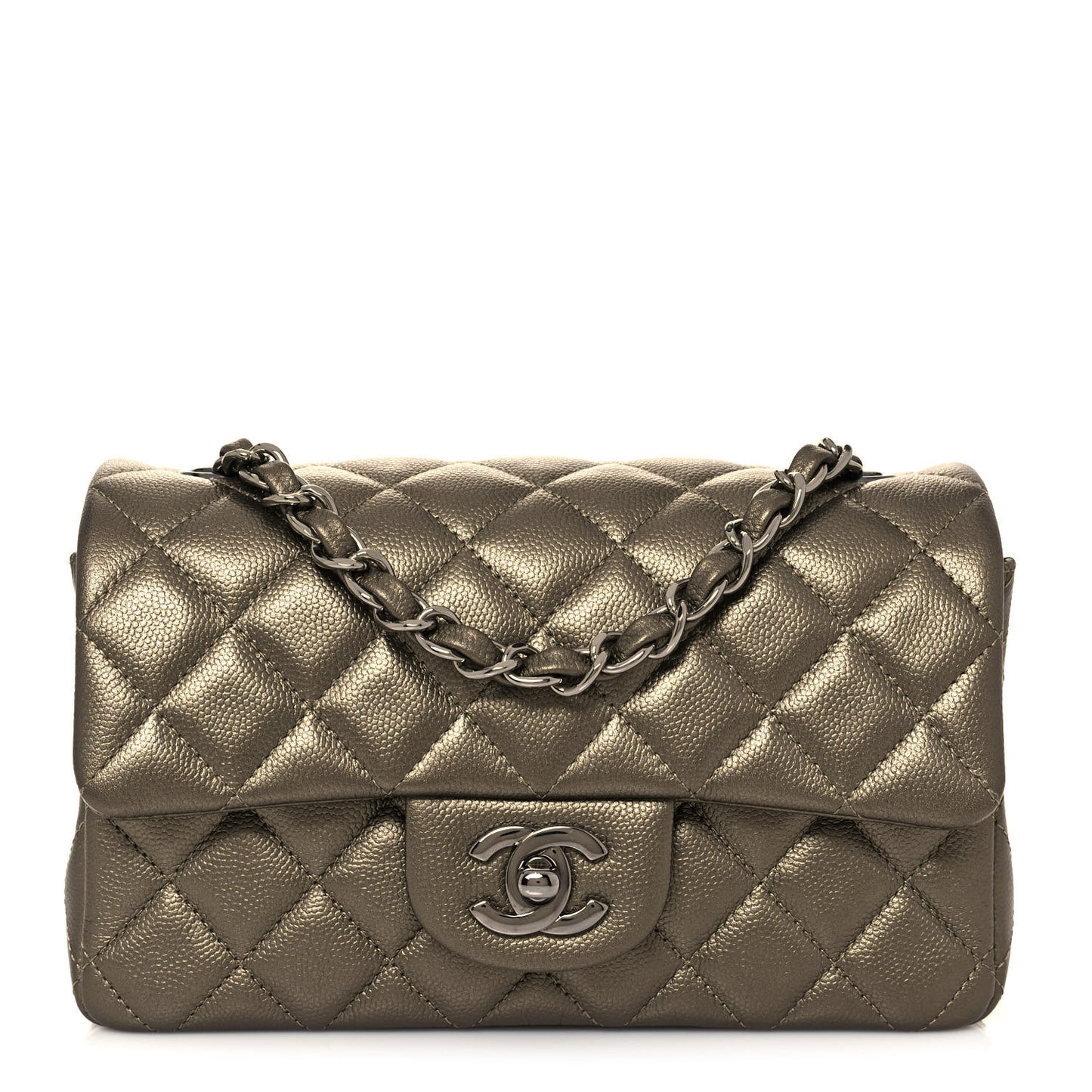 Iridescent Caviar Quilted Mini Rectangular Flap Bronze