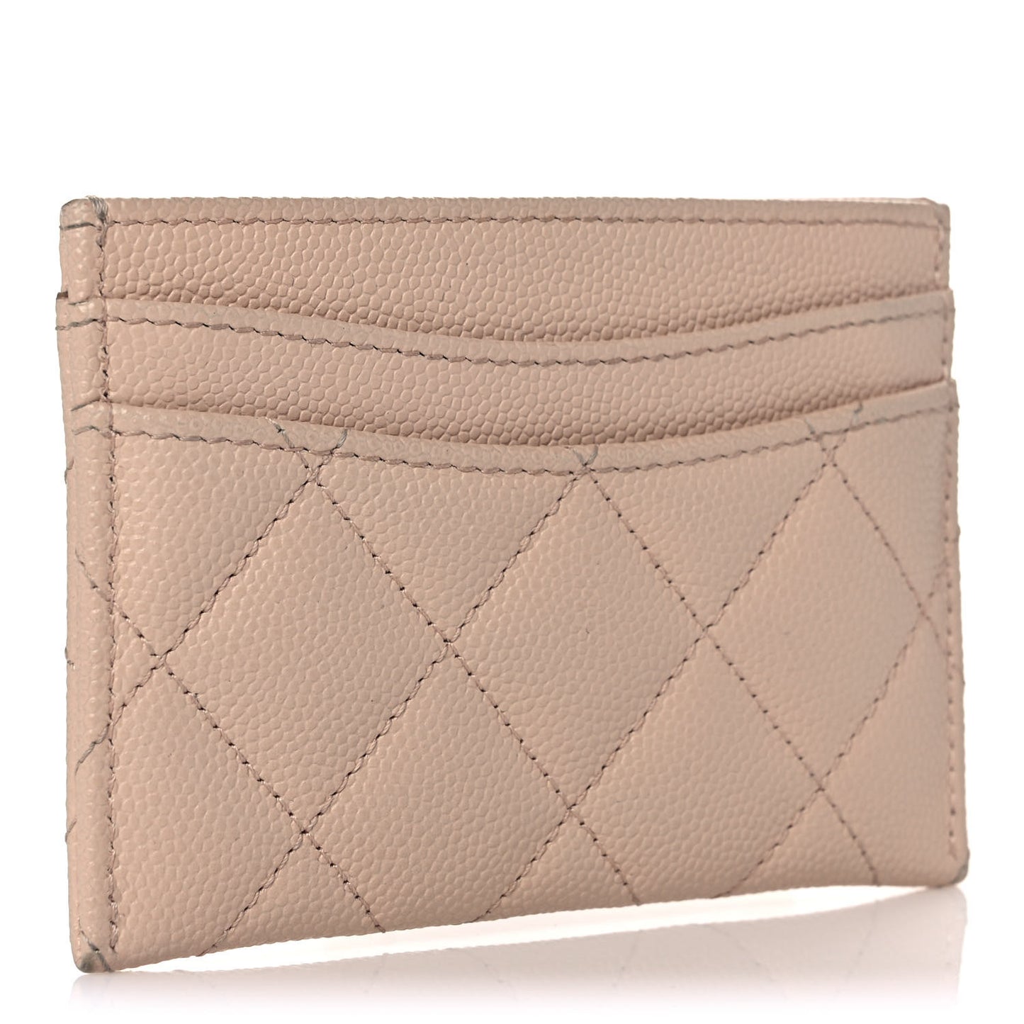 Caviar Quilted Card Holder Light Beige