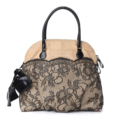 Valentino Garavani Straw Lace Bow Dome Tote Black 1 of 12