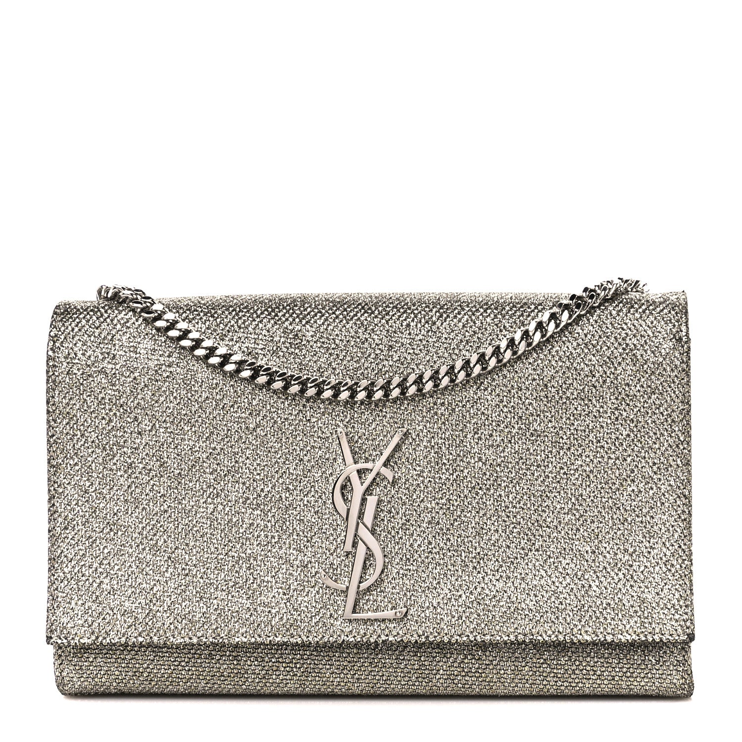Saint Laurent Metallic Canvas Woven Medium Classic Monogram Kate Satchel Silver 1 of 10