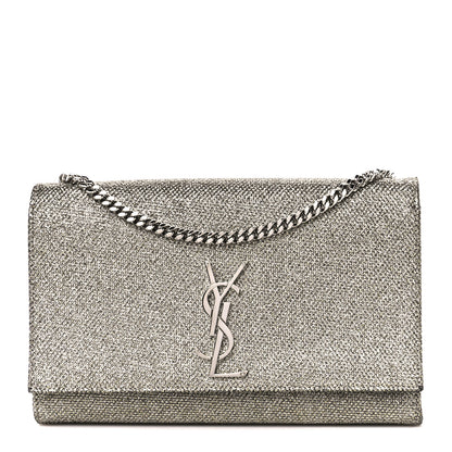 Saint Laurent Metallic Canvas Woven Medium Classic Monogram Kate Satchel Silver 1 of 10