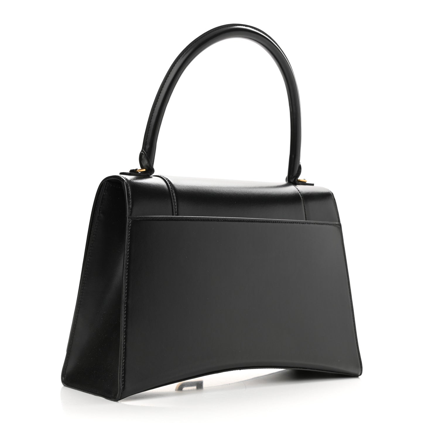 Shiny Box Calfskin Medium Hourglass Top Handle Bag Black