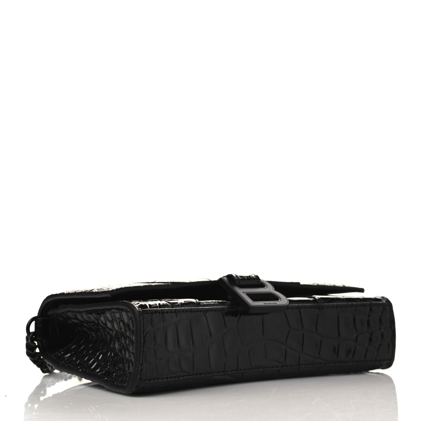 Shiny Calfskin Monochrome Crocodile Embossed Hourglass Chain Bag Black