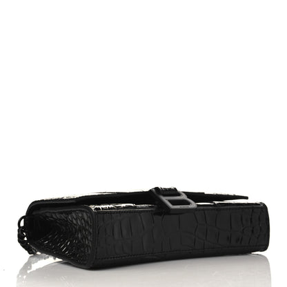Balenciaga Shiny Calfskin Monochrome Crocodile Embossed Hourglass Chain Bag Black 4 of 8