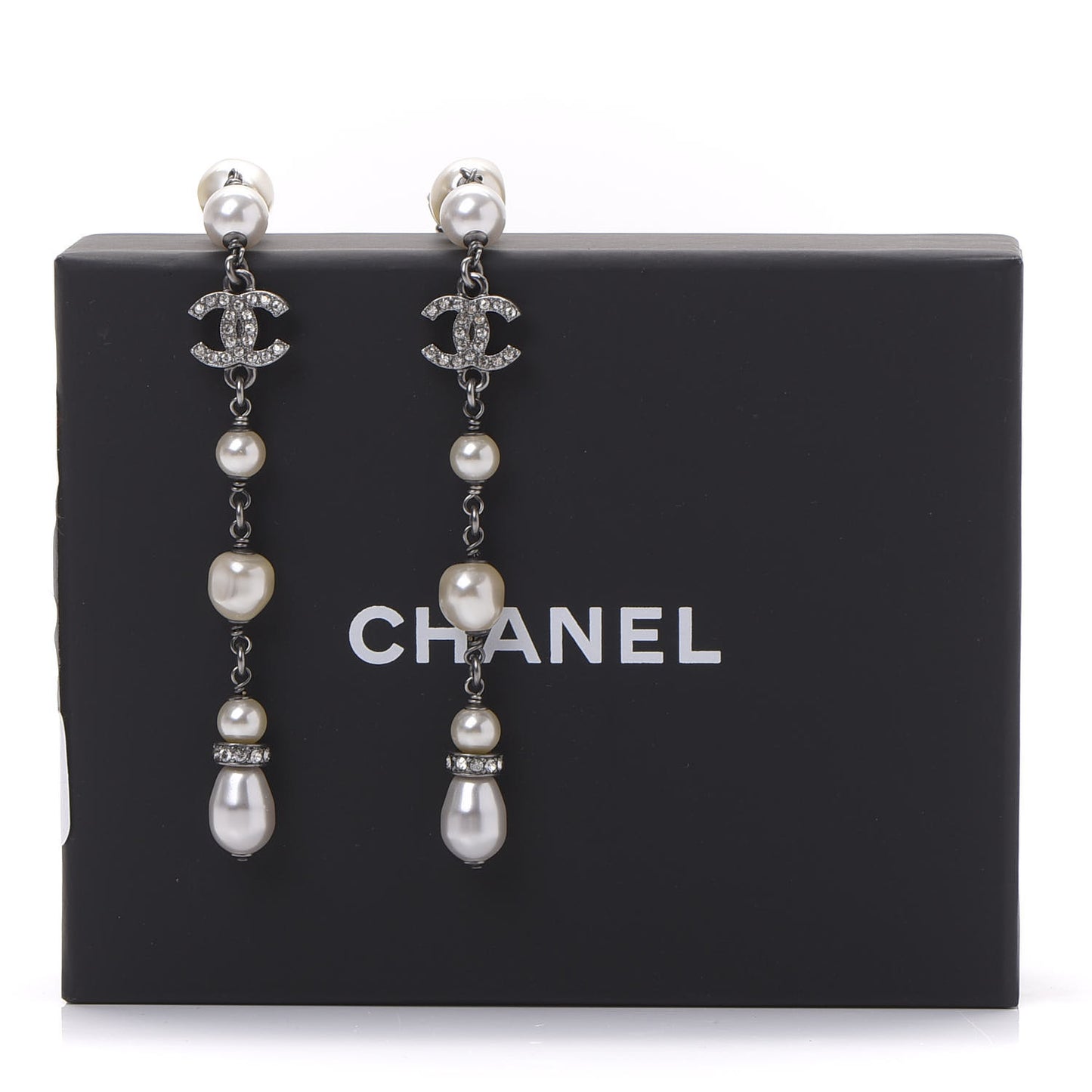 Pearl Crystal CC Drop Earrings Silver