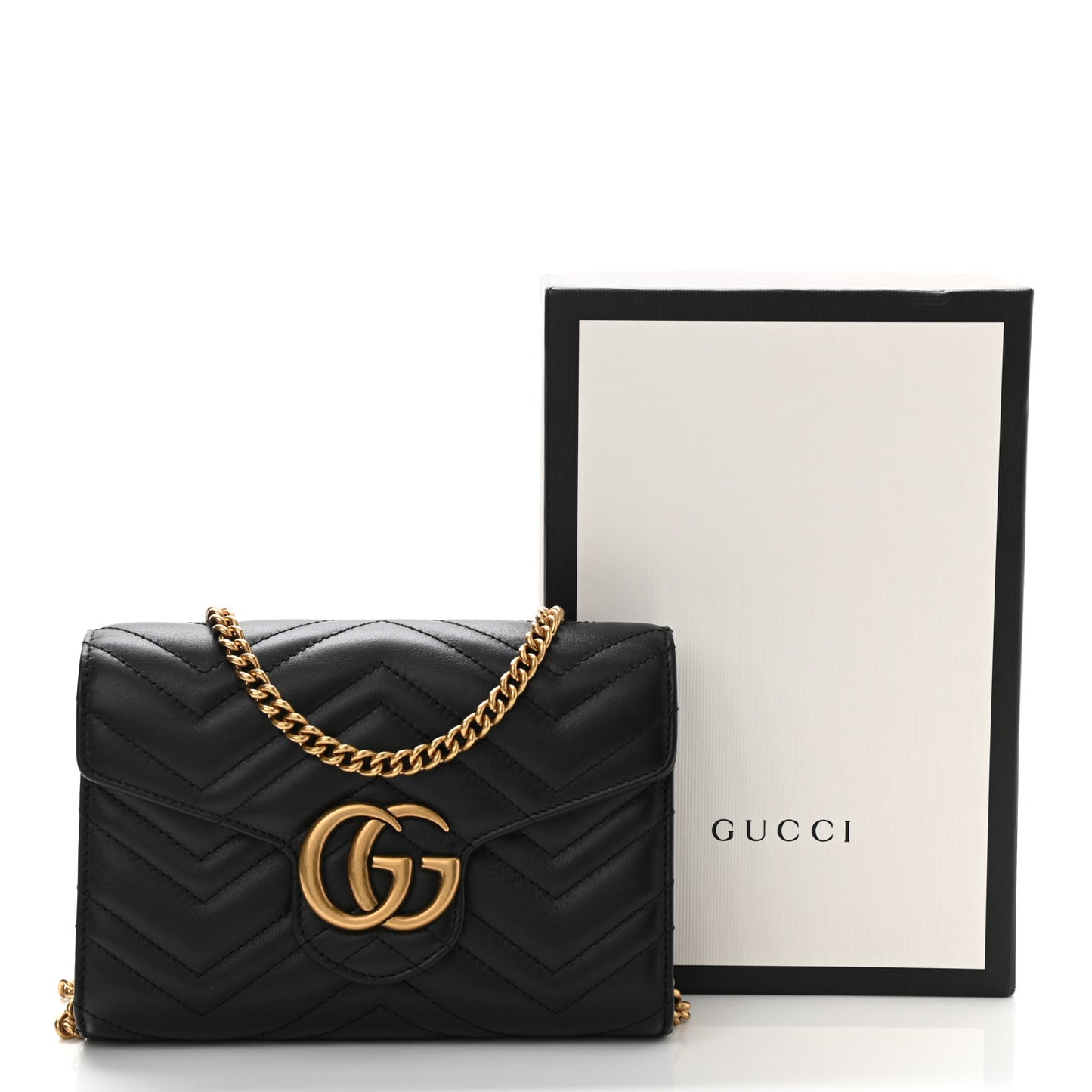 Calfskin Matelasse GG Marmont Chain Wallet Black