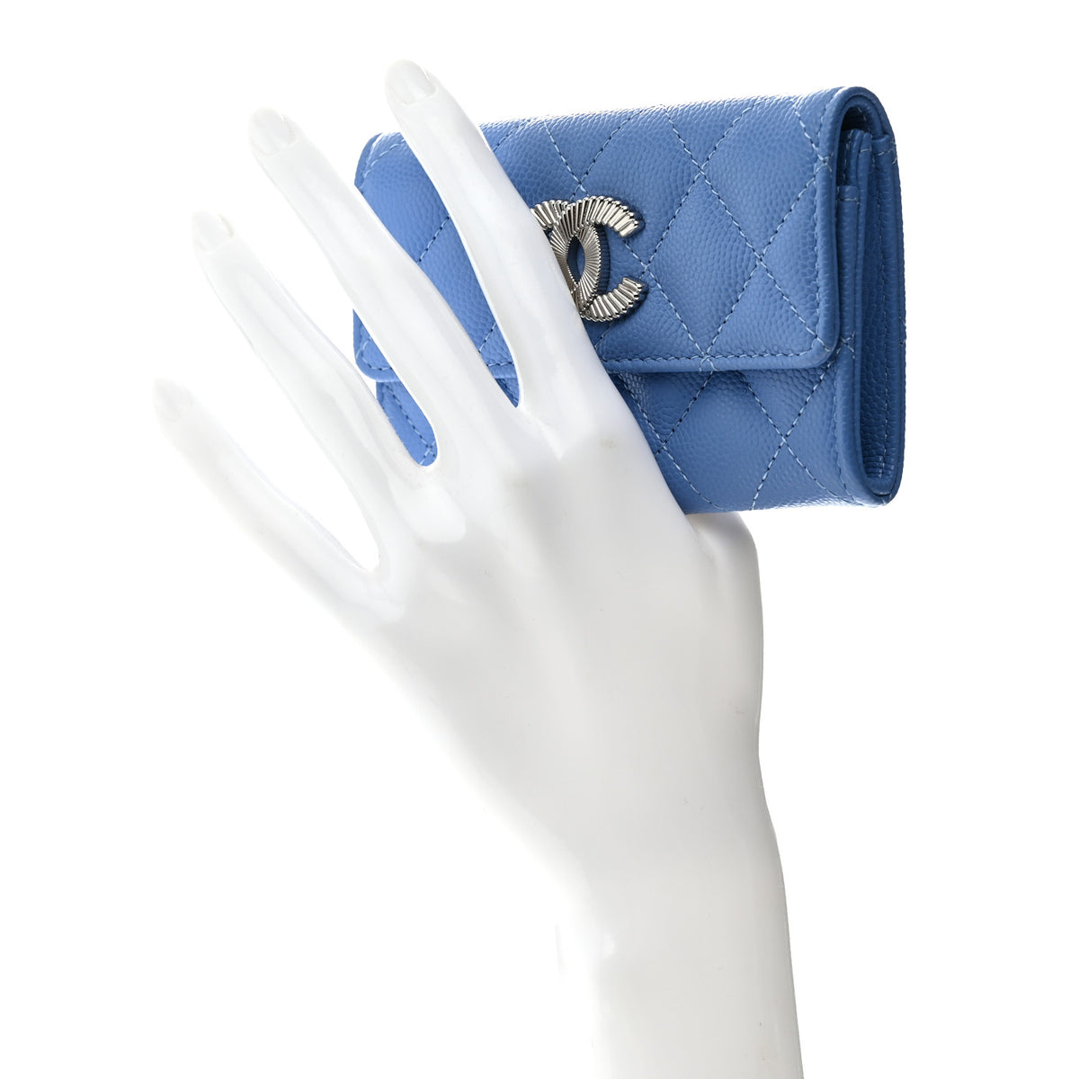 Caviar Quilted Textured CC Flap Card Holder Blue