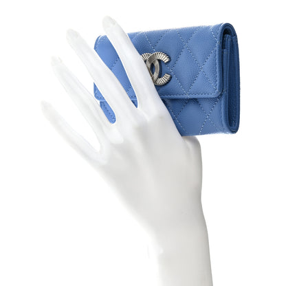 Chanel Caviar Quilted Textured CC Flap Card Holder Blue 2 of 9