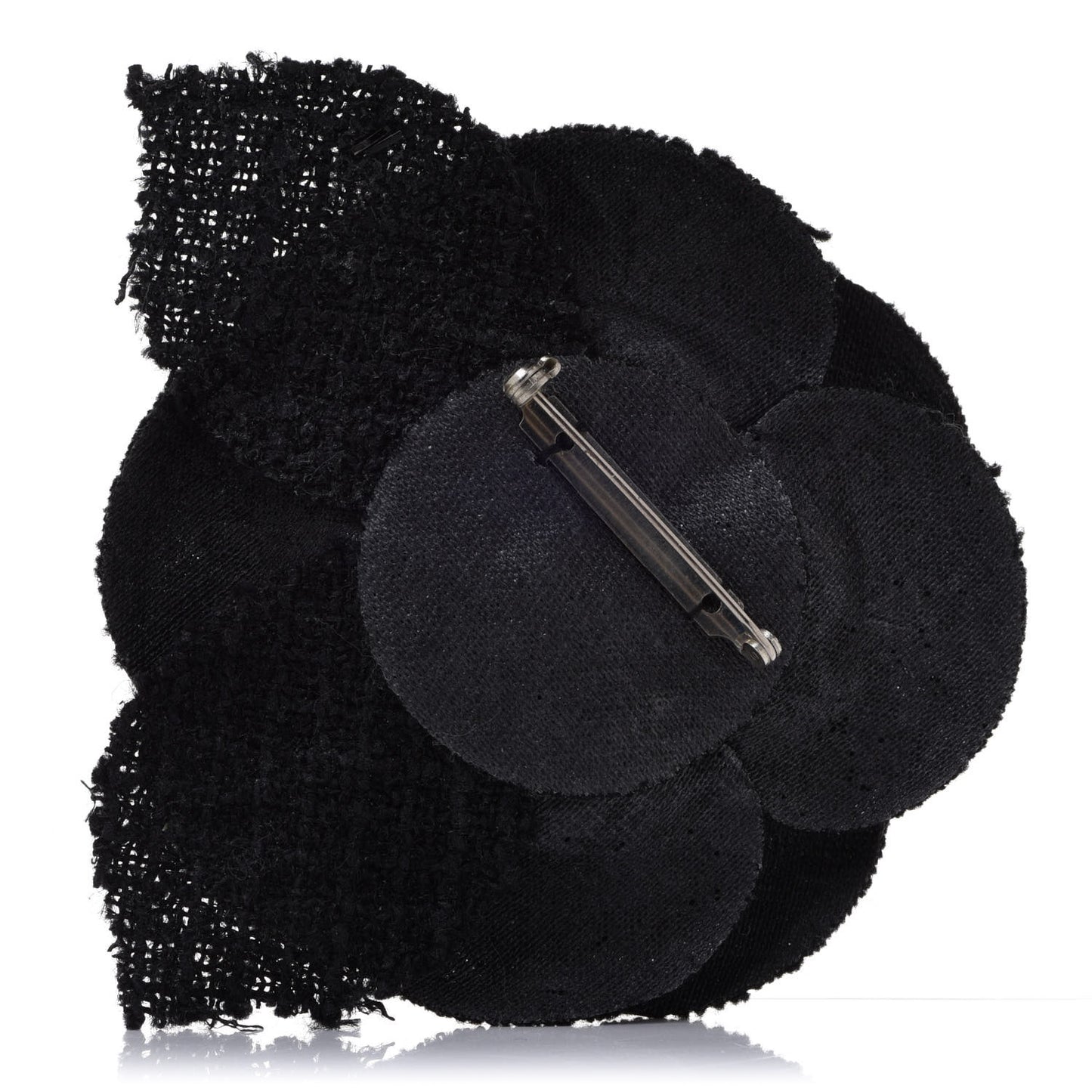 Tweed Camellia Pin Brooch Black