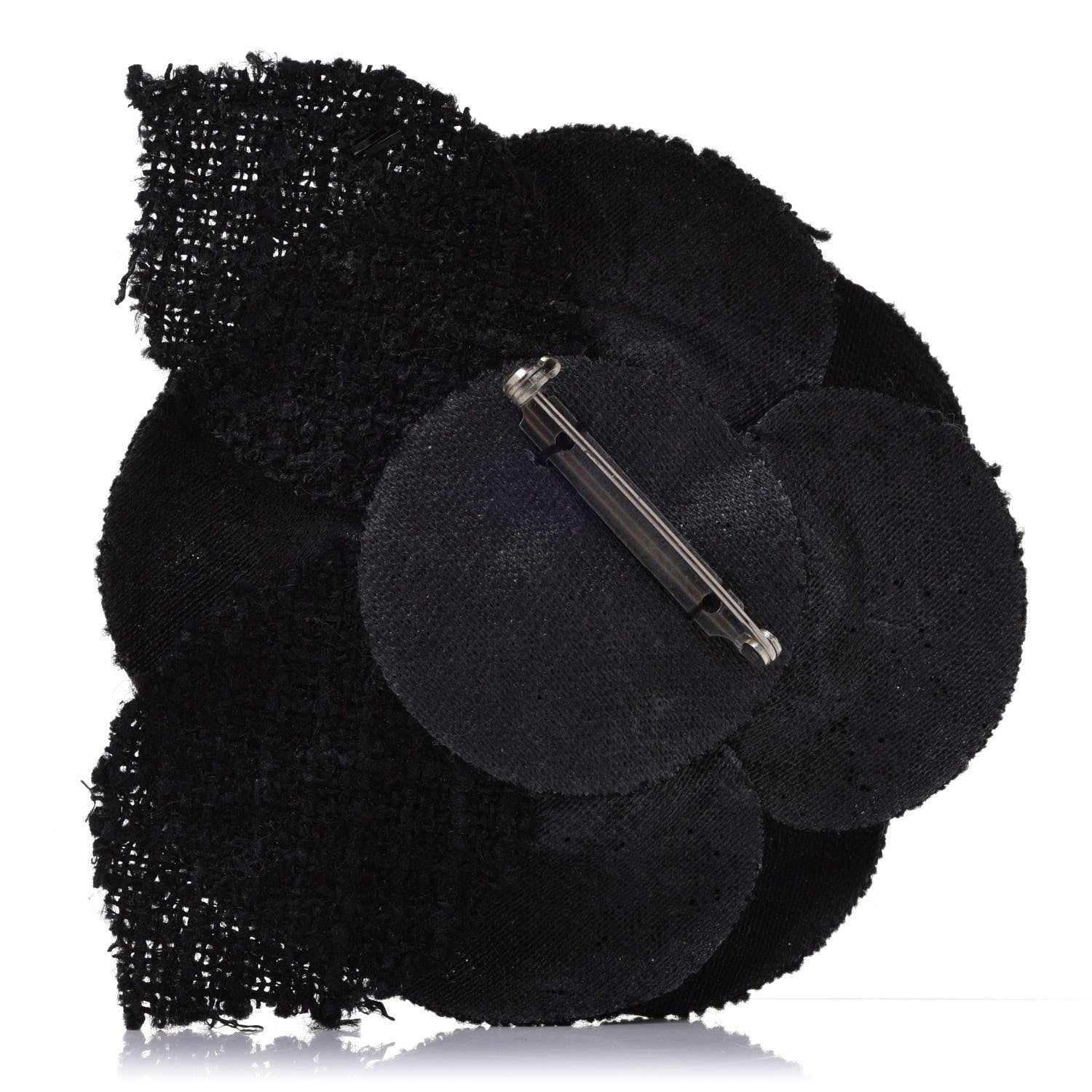 Chanel Tweed Camellia Pin Brooch Black 3 of 4
