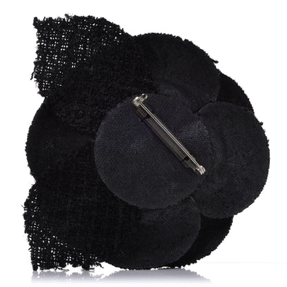 Chanel Tweed Camellia Pin Brooch Black 3 of 4