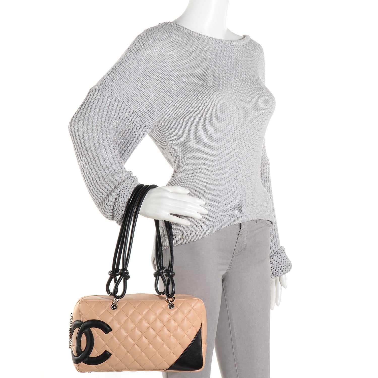 Chanel Calfskin Quilted Large Cambon Bowler Beige Black 2 of 7
