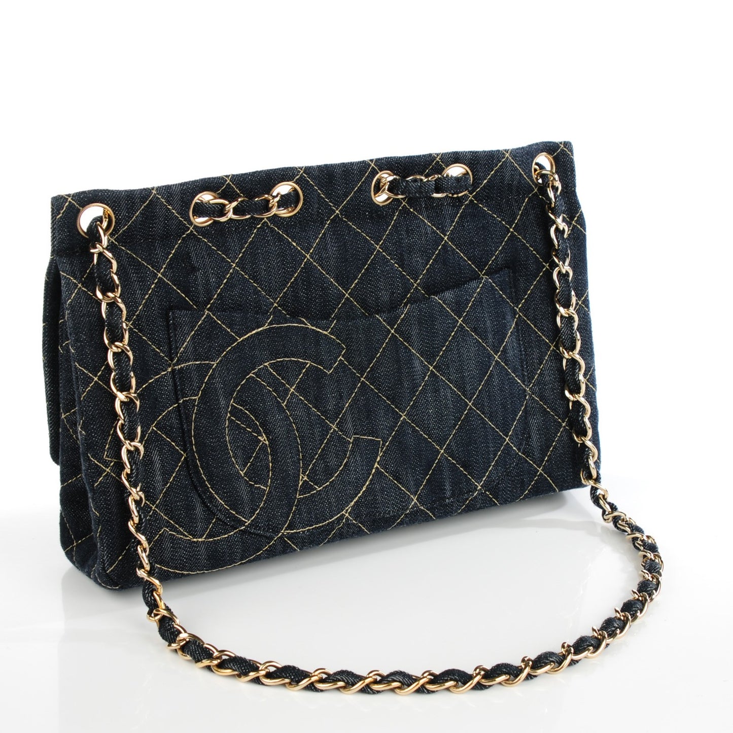 Denim Quilted Jumbo Diagonal CC Flap Blue